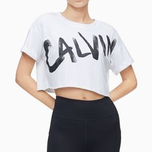 Calvin klein performance white black crop top new nwt size Medium M gym CK